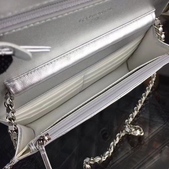 Chanel WOC Original Sheepskin Leather Flap cross-body bag CF33814 Silver Silver chain