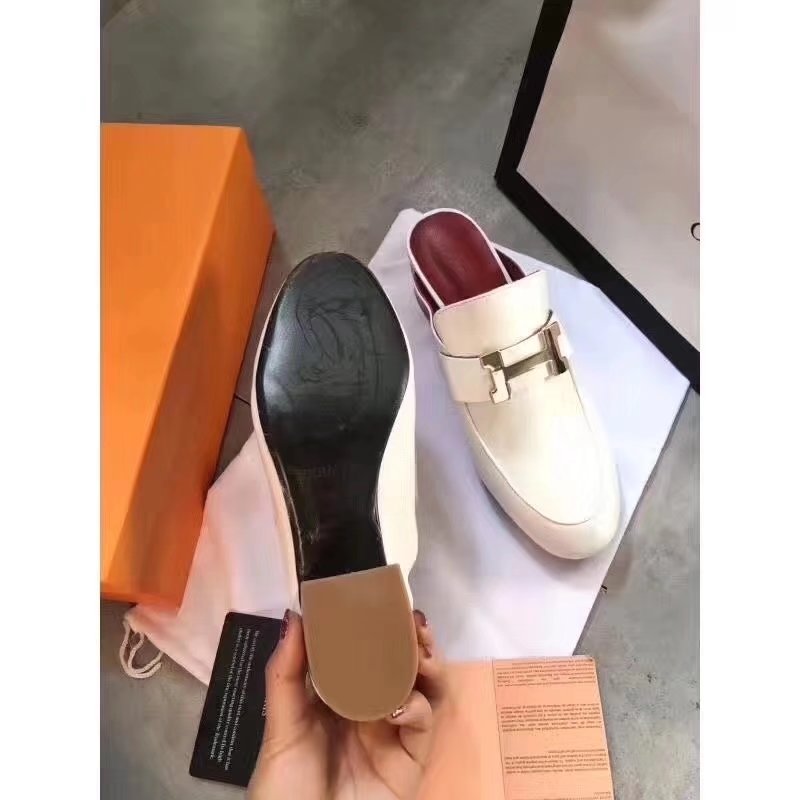 Hermes Leather Slipper HO782LD white