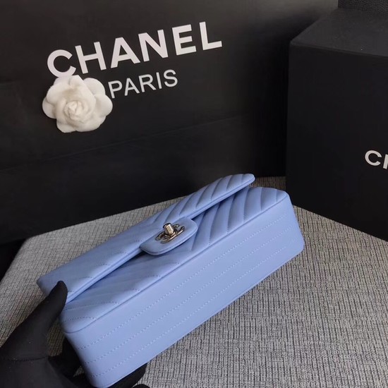 Chanel Flap Original sheepskin Shoulder Bag 1112V Light blue silver chain