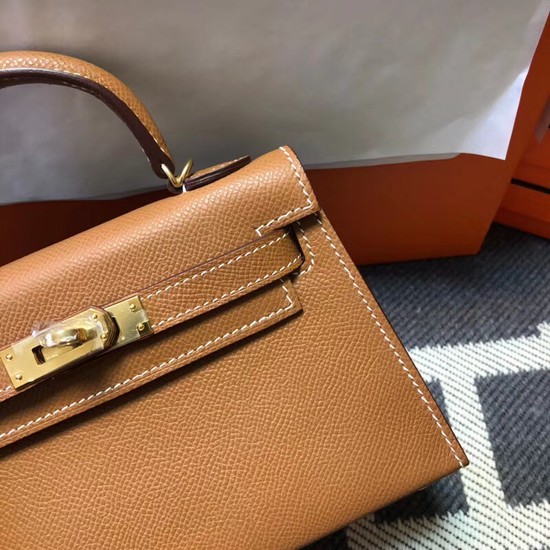 Hermes Kelly 20cm Tote Bag Original Epsom Leather KL20 Camel