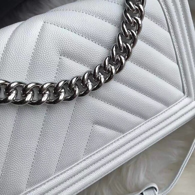 Chanel Leboy Original Caviar leather Shoulder Bag A67086 white silver chain