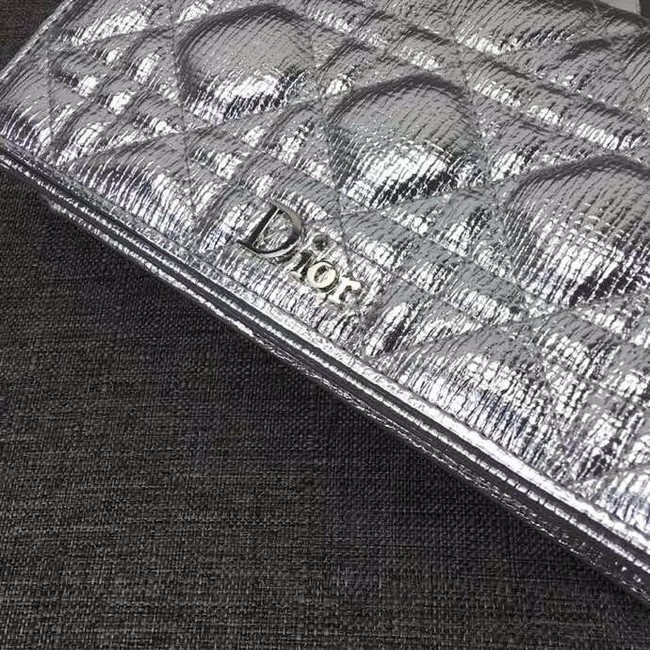 LADY DIOR CLUTCH CANNAGE LAMBSKIN S0204 Silver