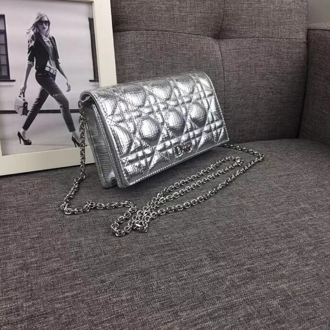 LADY DIOR CLUTCH CANNAGE LAMBSKIN S0204 Silver