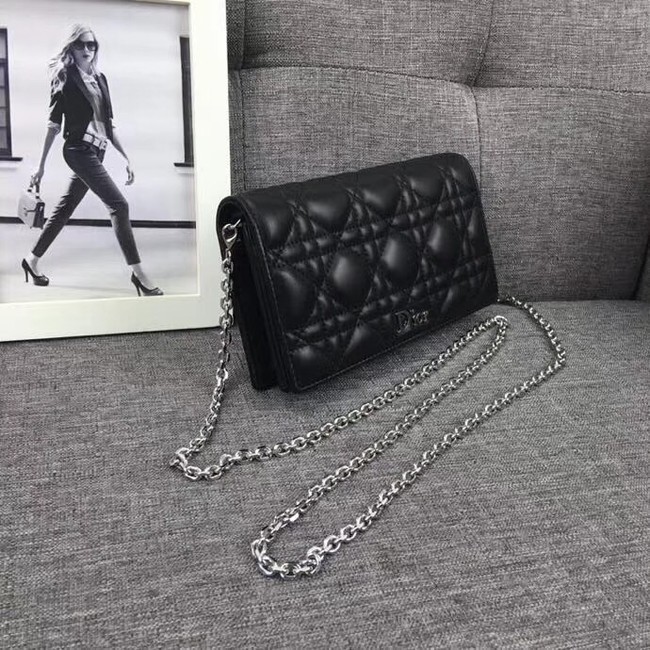 LADY DIOR CLUTCH IN BLACK CANNAGE LAMBSKIN S0204