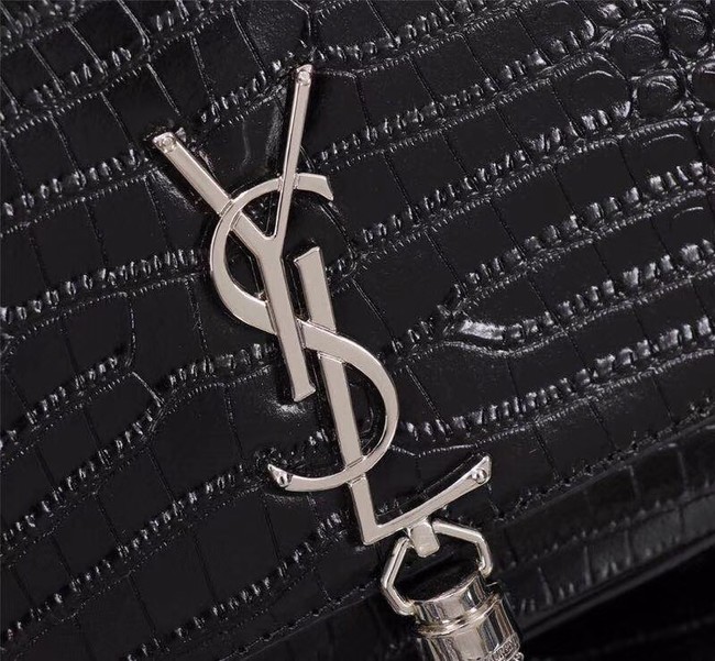 SAINT LAURENT Kate monogram medium crocodile-embossed leather shoulder bag 9288 black