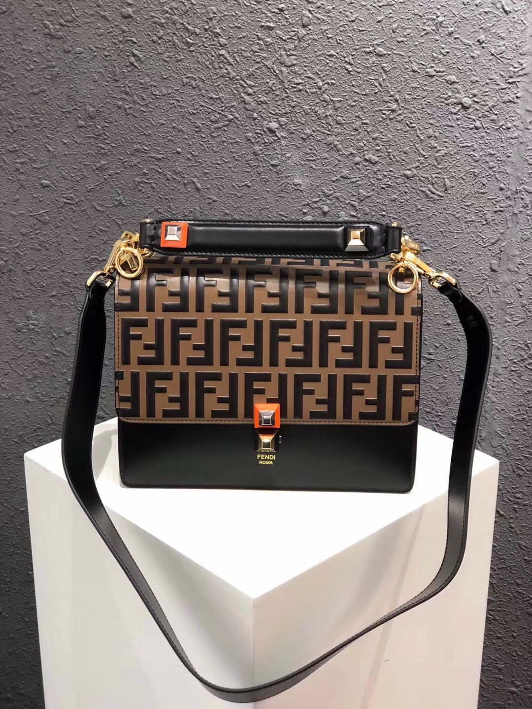 FENDI Kan I Leather Shoulder Bag 13137