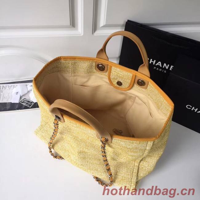 Chanel Original Tote Shopping Bag Canvas Calfskin & Silver-Tone Metal 92298 Yellow