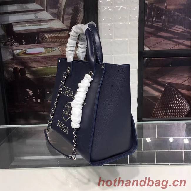 Chanel original Calfskin Leather Tote Bag 78900 Navy Blue