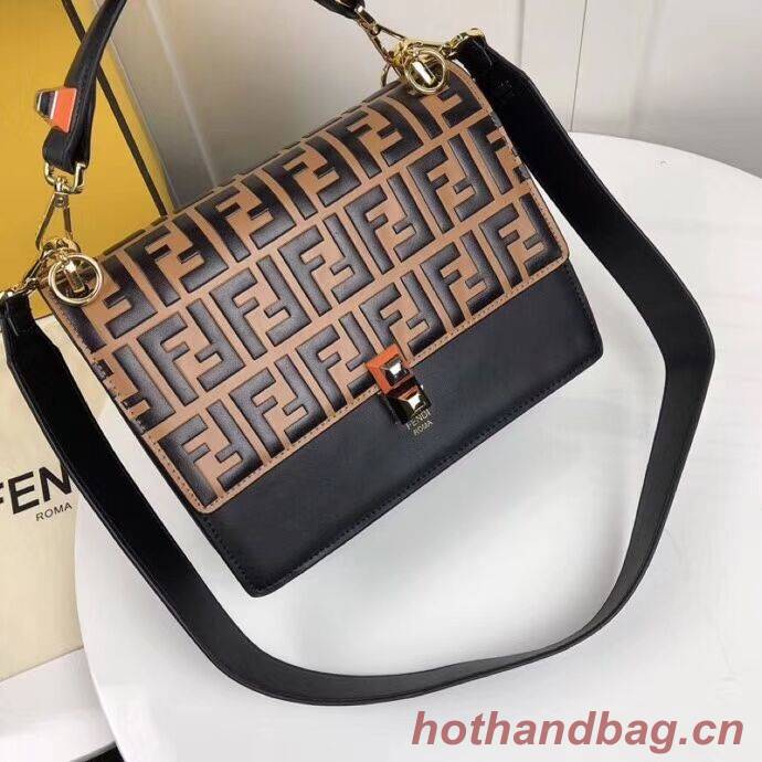 FENDI Kan I Leather Shoulder Bag F9235 black