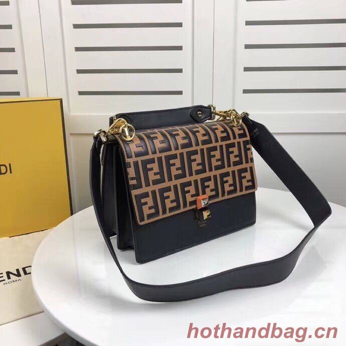 FENDI Kan I Leather Shoulder Bag F9235 black