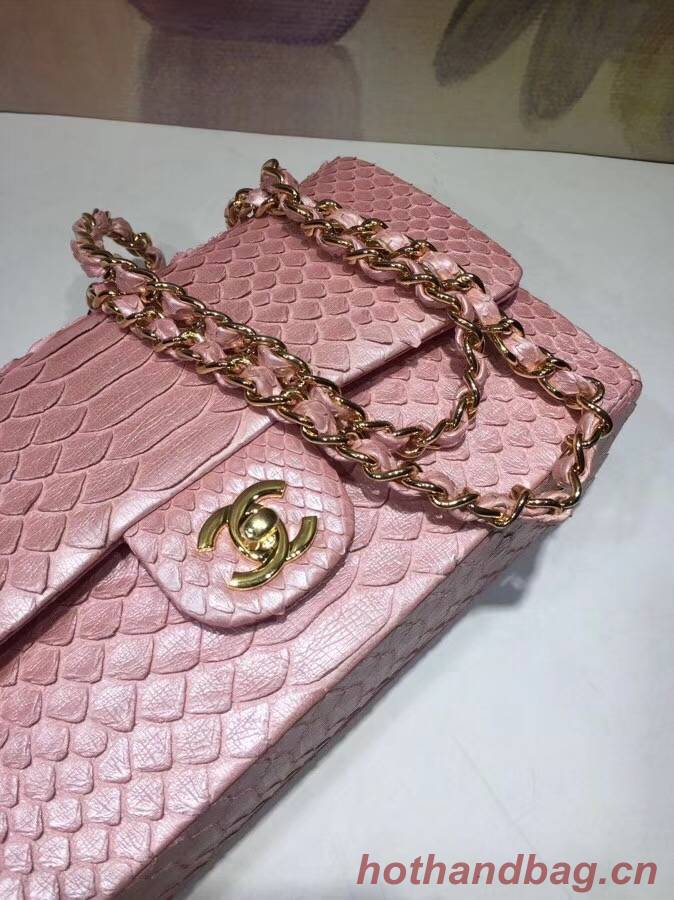 Chanel Classic Handbag Python & Gold-Tone Metal A01112 pink