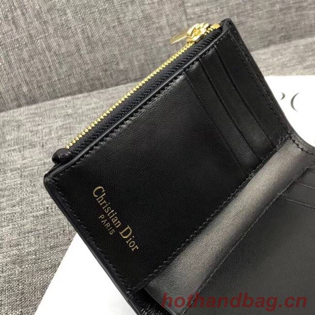 LADY DIOR LOTUS WALLET IN BLACK CANNAGE LAMBSKIN S0200