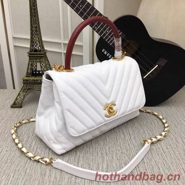 Chanel Flap Bag with Top Handle 36620 white