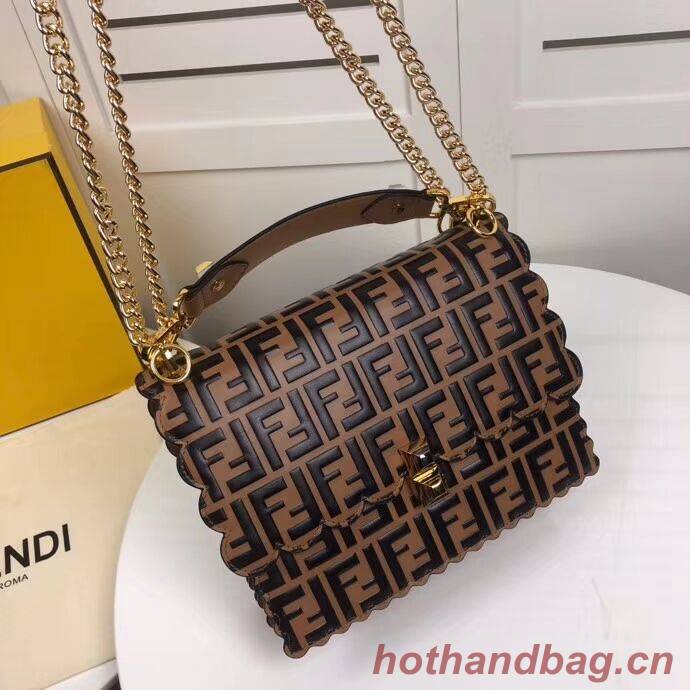 Fendi KAN I F leather bag 8BF053 Brown