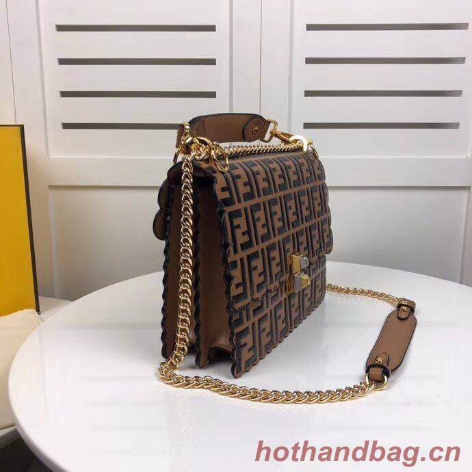 Fendi KAN I F leather bag 8BF053 Brown