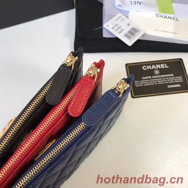 Chanel boy chanel pouch Calfskin & Gold-Tone Metal A81254 blue