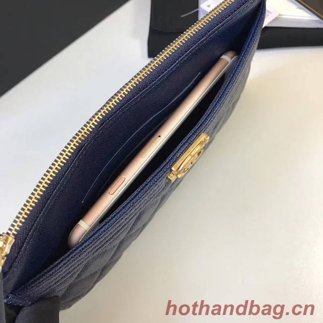 Chanel boy chanel pouch Calfskin & Gold-Tone Metal A81254 blue