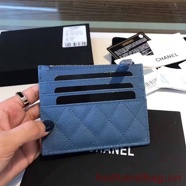 Chanel Coin Purse Metallic Grained Lambskin & gold-Tone Metal A68996 blue