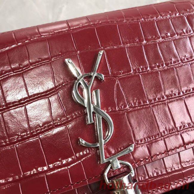 SAINT LAURENT Kate crocodile-embossed leather cross-body bag 452159 Jujube red