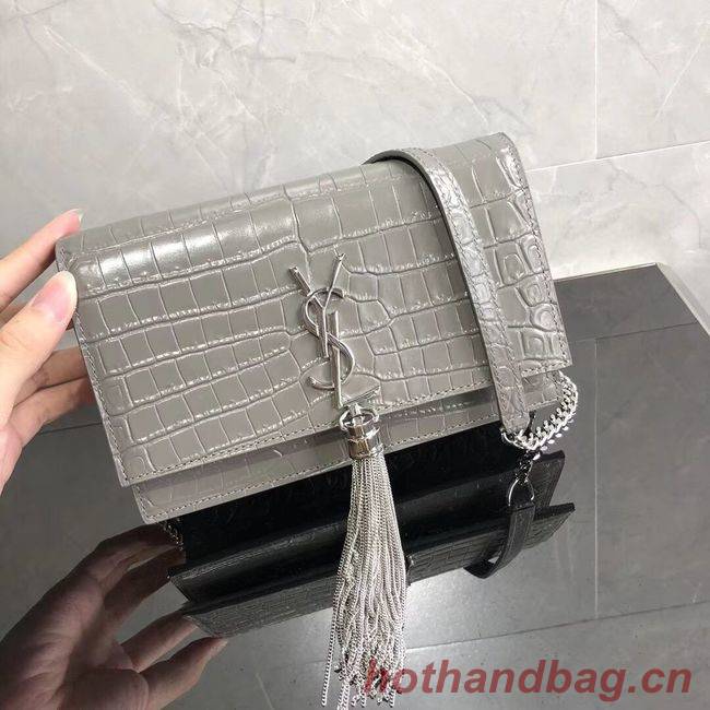 SAINT LAURENT Kate crocodile-embossed leather cross-body bag 452159 grey