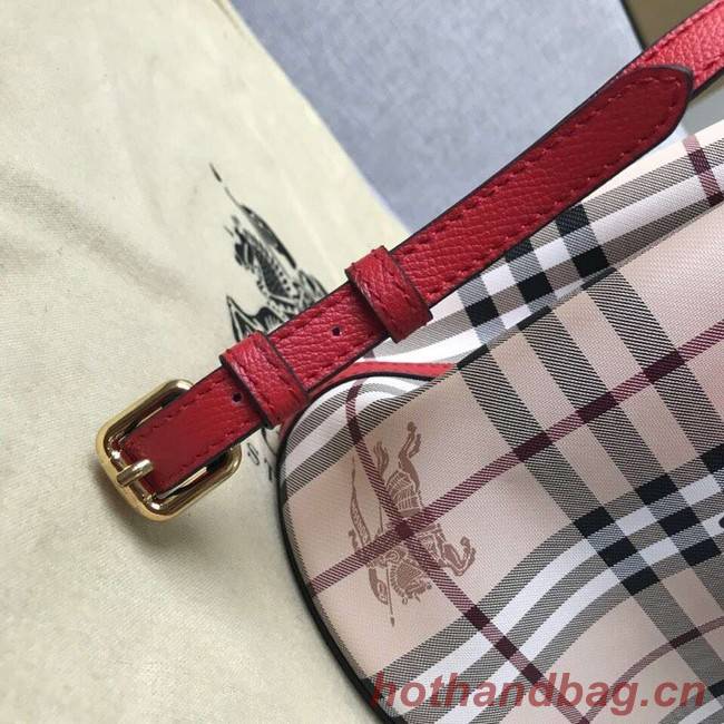 BURBERRY Banner small vintage check and leather tote Bag 9657 red