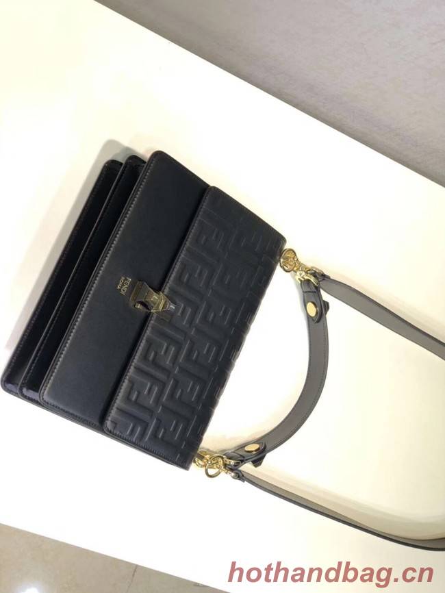 FENDI Kan I Leather Shoulder Bag 8BT283A black