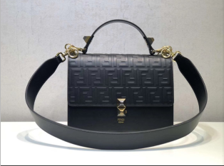 FENDI Kan I Leather Shoulder Bag 8BT283A black