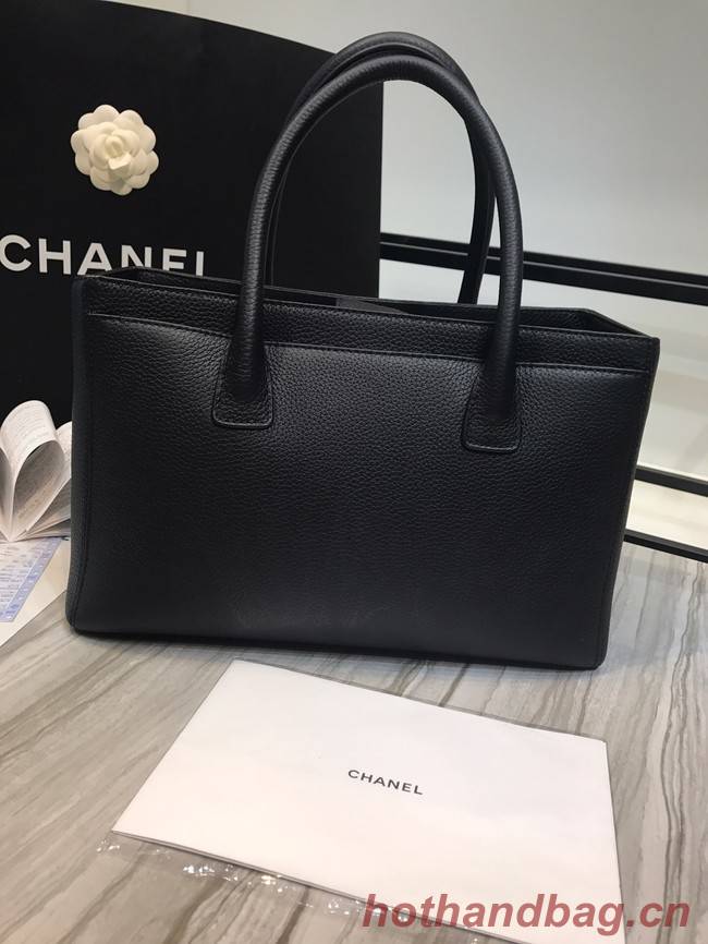 Chanel Calfskin & Silver-Tone Metal A91868 black