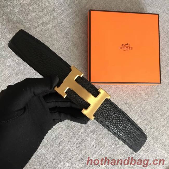 Hermes original togo 2 belt buckle & Reversible leather strap 32 mm H06454 black  gold plated metal 