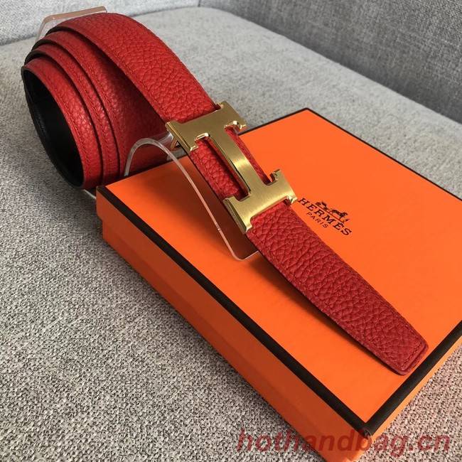 Hermes original togo 2 belt buckle & Reversible leather strap 32 mm H06454 red  gold plated metal 