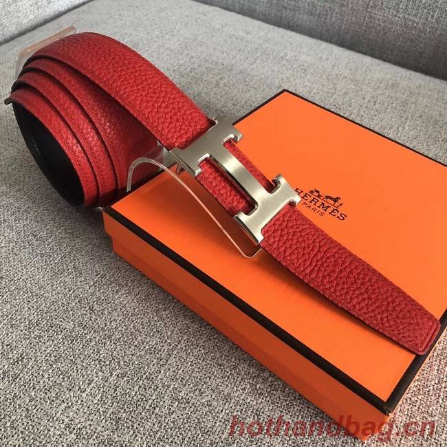 Hermes original togo 2 belt buckle & Reversible leather strap 32 mm H06454 red