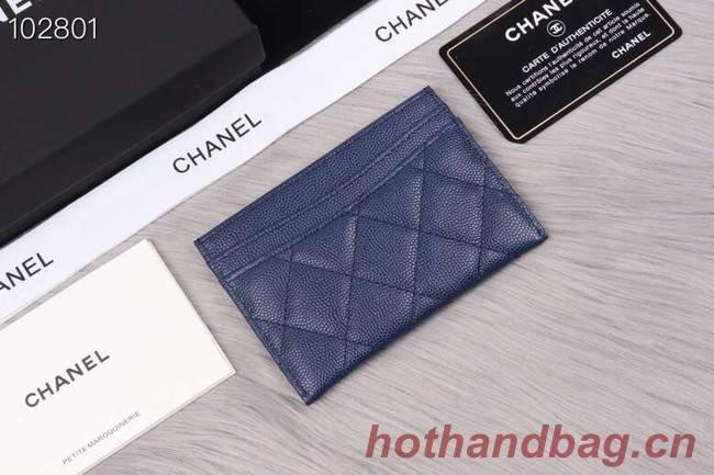 Chanel classic card holder Grained Calfskin & Gold-Tone Metal A31510 blue