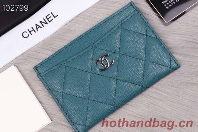Chanel classic card holder Grained Calfskin & Gold-Tone Metal A31510 sky blue
