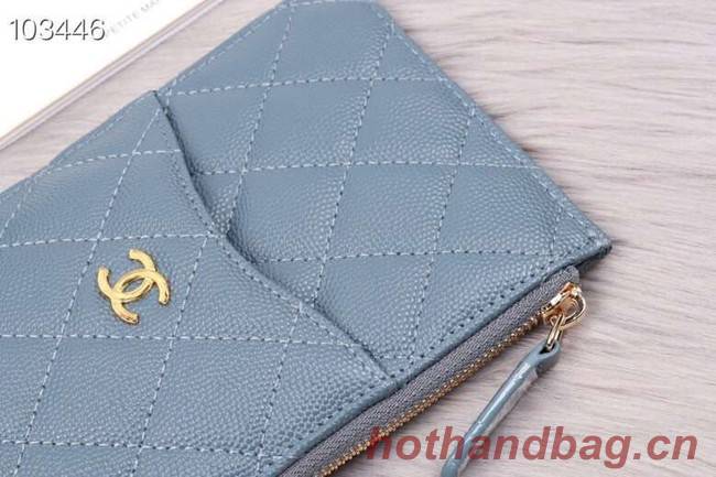 Chanel classic pouch Grained Calfskin& Gold-Tone Metal A84402 light blue