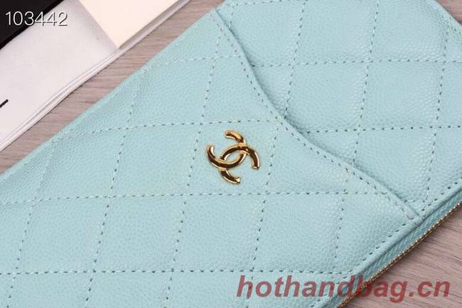 Chanel classic pouch Grained Calfskin& gold-Tone Metal A84402 light green