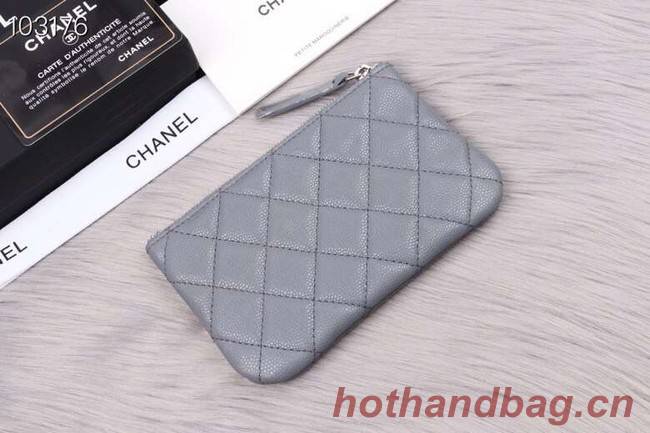 Chanel classic small pouch Grained Calfskin& silver-Tone Metal A82365 grey