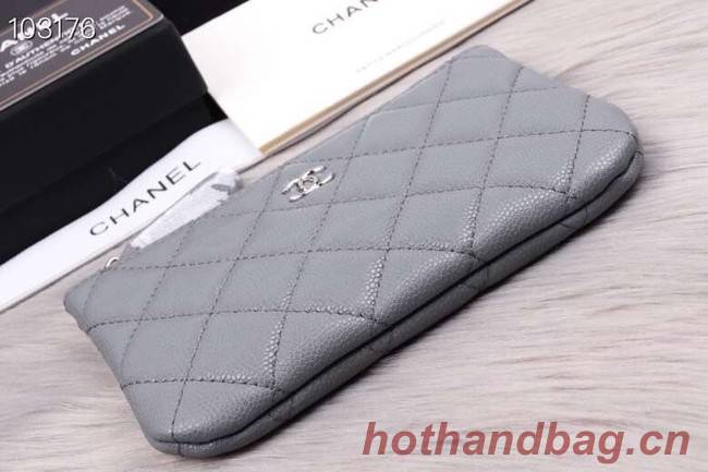 Chanel classic small pouch Grained Calfskin& silver-Tone Metal A82365 grey