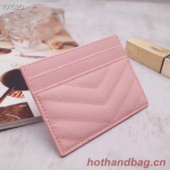 SAINT LAURENT Monogram leather card holder 88337 Rose Ballerine Silver-Tone Metal