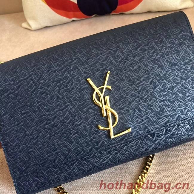 SAINT LAURENT Monogram Kate medium pebbled leather shoulder bag 354021 dark blue