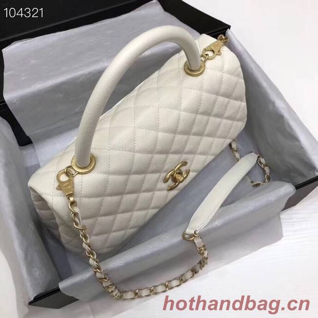 Chanel original Caviar leather flap bag top handle A92292 white&Gold-Tone Metal