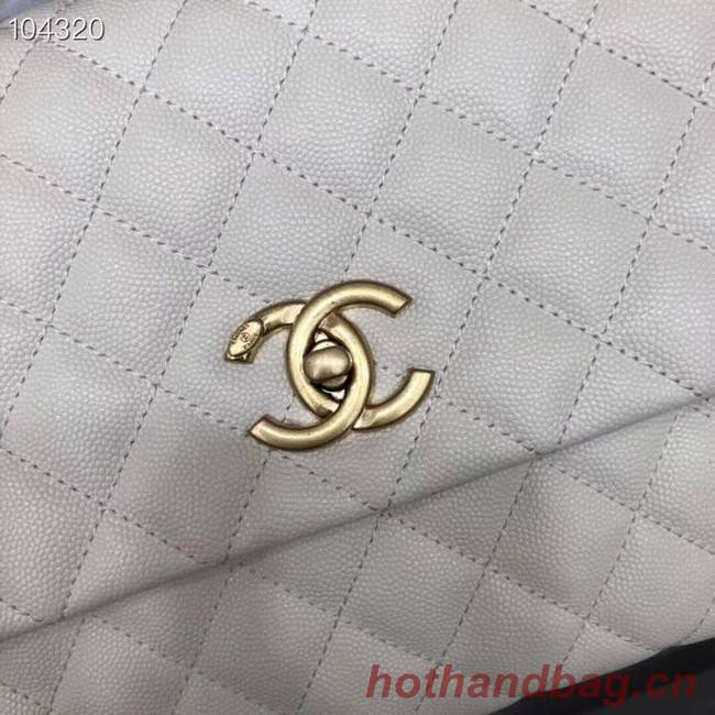 Chanel original Caviar leather flap bag top handle B92292 white&Gold-Tone Metal