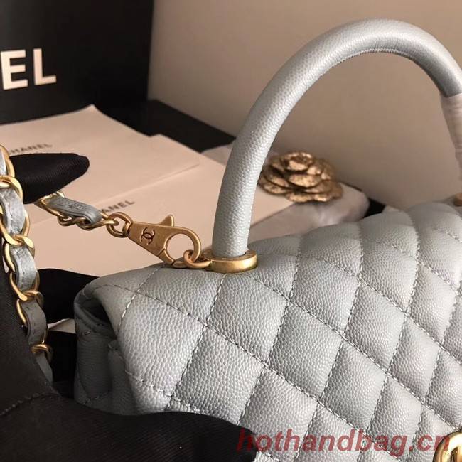 Chanel original Caviar leather flap bag top handle A92292 light blue&Gold-Tone Metal