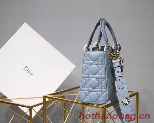 Dior lucky badges Original sheepskin Tote Bag A88035 sky blue