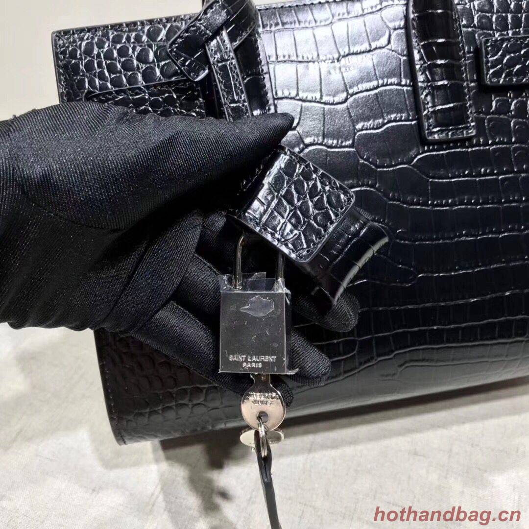 SAINT LAURENT Crocodile-Embossed Leather Organ Bag 392035 Black