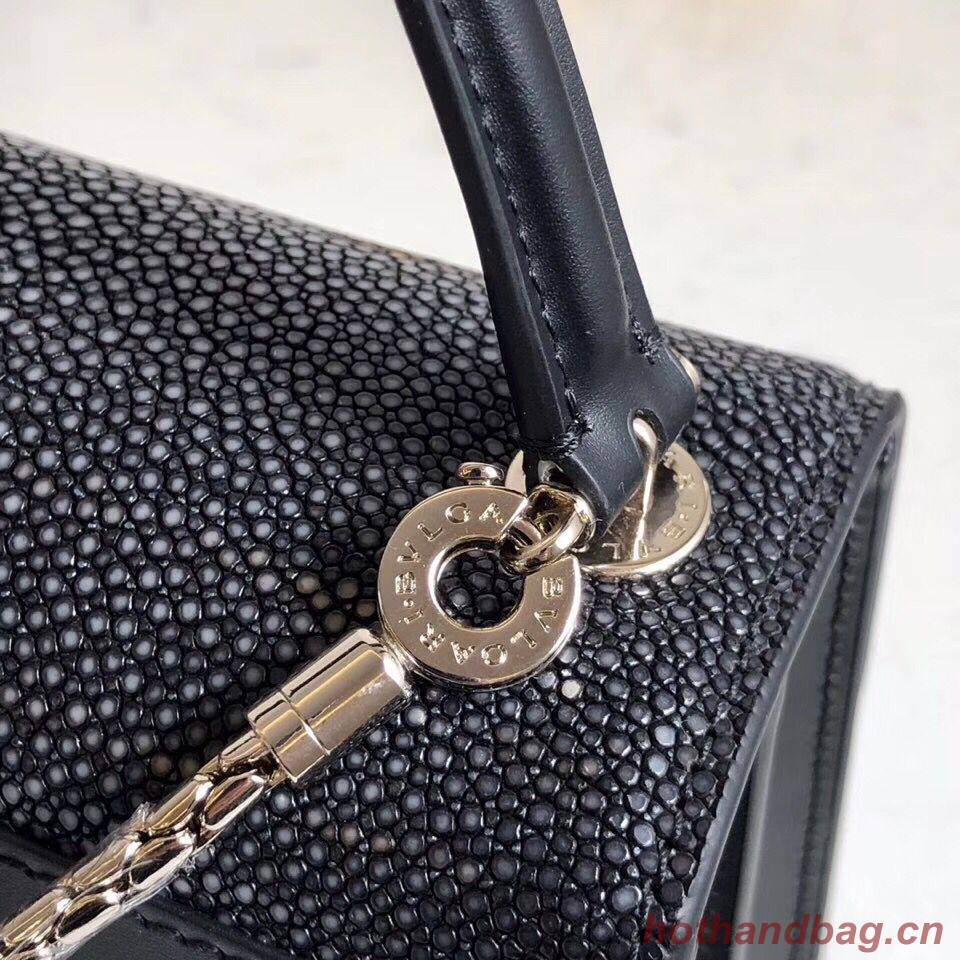 BVLGARI Serpenti Forever Devil Pearl Fish Skin Leather Shoulder Bag 058962 Black