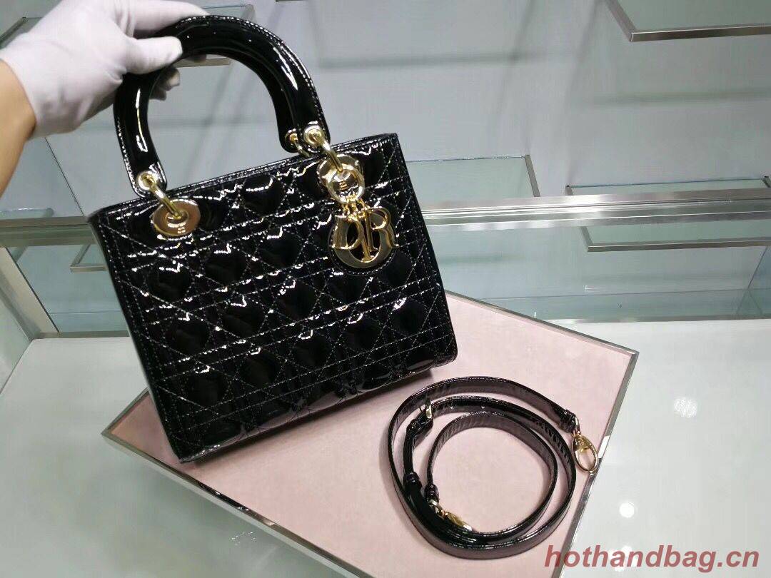 Lady Dior Bag Patent Cannage Calfskin Original Leather CAL44550 Black