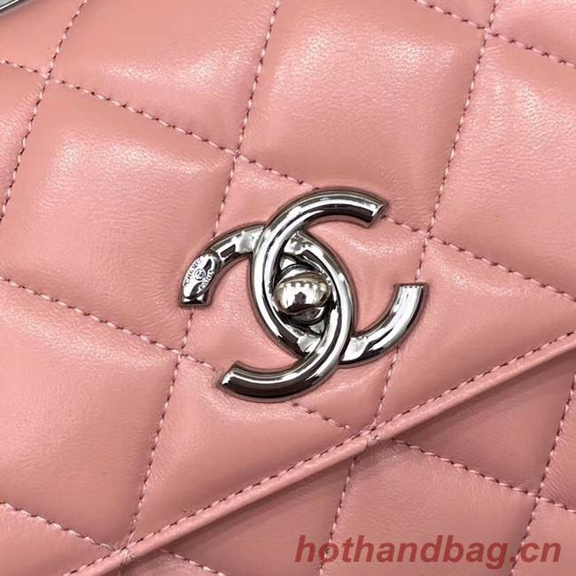 Chanel CC original lambskin top handle flap bag 92236 pink&silver-Tone Metal