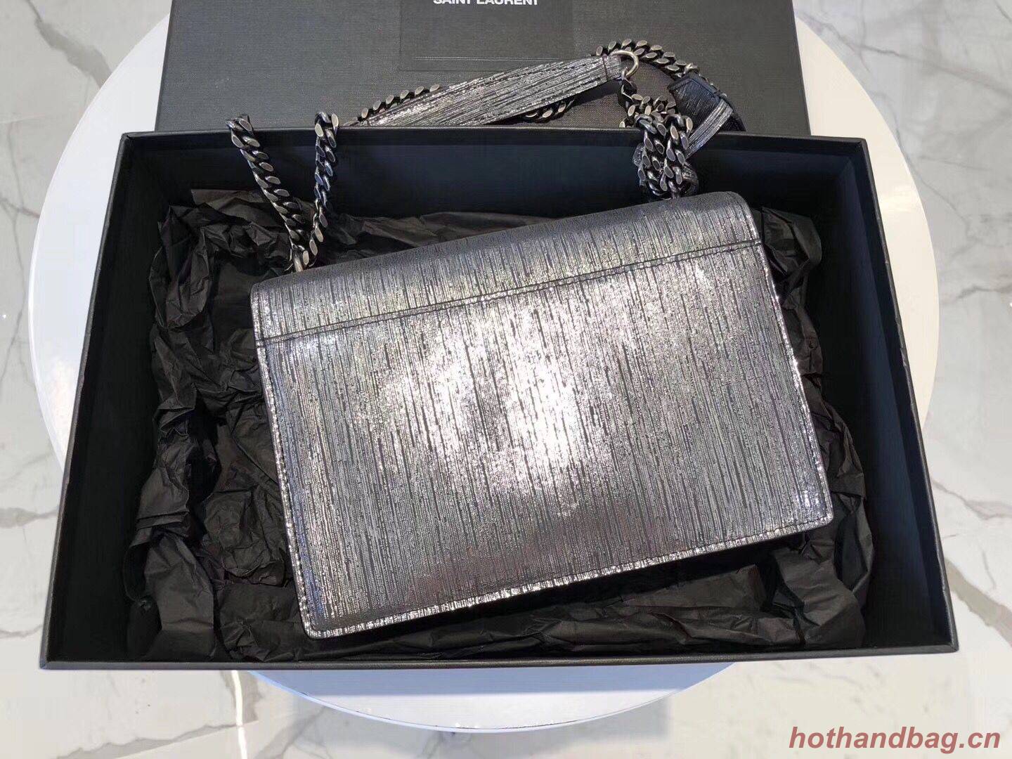 SAINT LAURENT Monogram Sunset medium Silver Wire cross-body Bag 442906 Silver