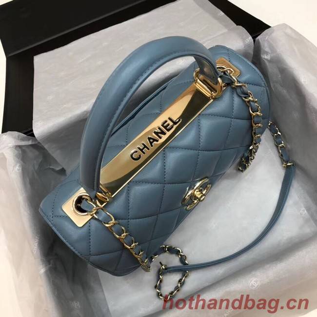 Chanel CC original lambskin top handle flap bag 92236 blue&Gold-Tone Metal