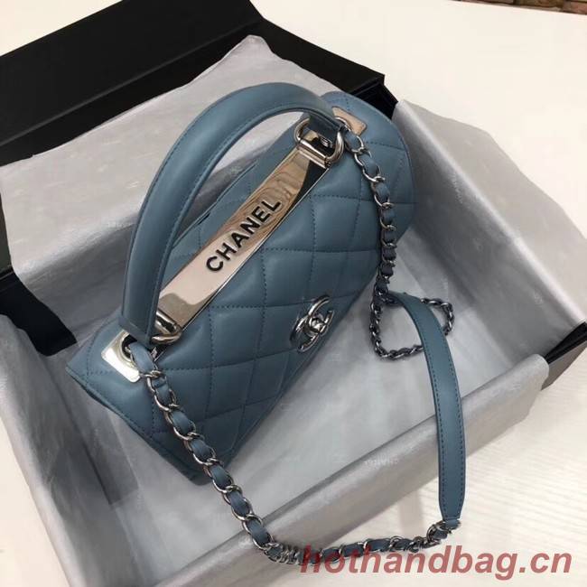 Chanel CC original lambskin top handle flap bag 92236 blue&silver-Tone Metal